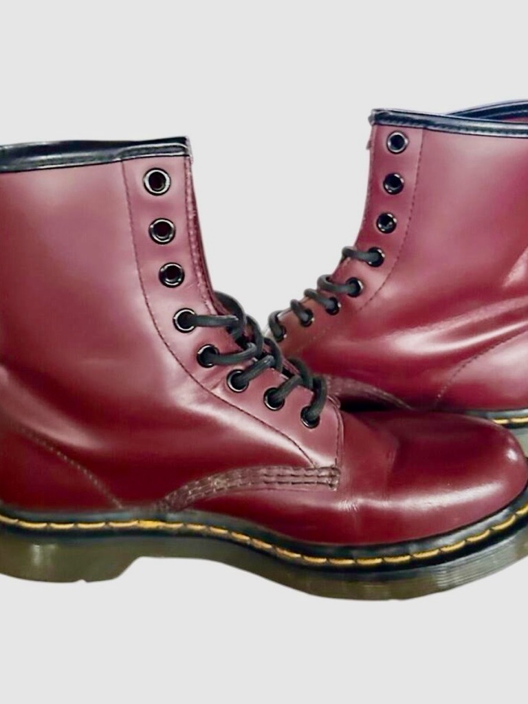 Dr. Martens Cherry Red 8-Eye Lace-Up Leather Boots